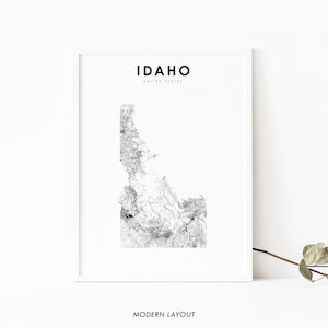 Impression de carte de l'Idaho, impression de carte routière d'état, ID USA United States Map Art Poster, Nursery Room Wall Office Decor, Printable Map
