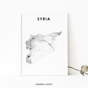 Syrië kaart afdrukken, land routekaart Art Poster, Syrië Sūriyā Syrische Damascus Arabische kaart kunst, kinderkamer muur kantoor decor, afdrukbare kaart