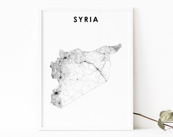 Syria Map Print, Country Road Map Art Poster, Syria Sūriyā Syrian Damascus Arab Map Art, Nursery Room Wall Office Decor, Printable Map