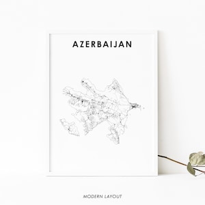 Azerbeidzjan kaart afdrukken, land routekaart kunst poster, Azərbaycan Baku, kaart kunst, kinderkamer muur kantoor decor, afdrukbare kaart