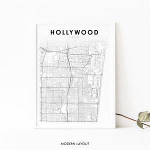 Hollywood FL kaart afdrukken, Florida USA kaart kunst poster, stad straat routekaart afdrukken, kinderkamer muur kantoor decor, afdrukbare kaart