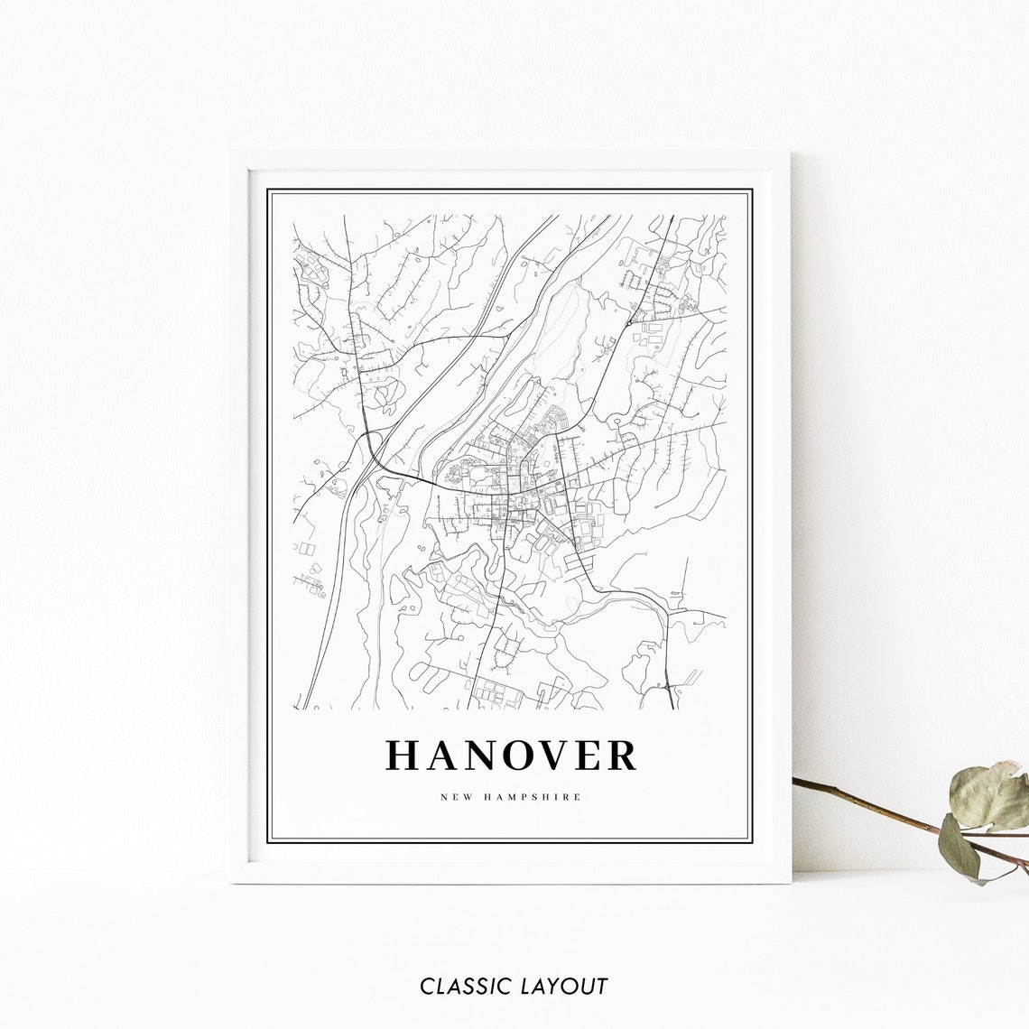 Hanover NH Map Print New Hampshire USA Map Art Poster City Etsy