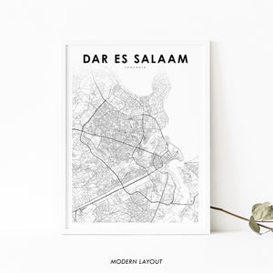 Impressão de mapa de Dar es Salaam Tanzânia, pôster de arte de mapa, Mzizima África, impressão de mapa de ruas de estradas da cidade, decoração de parede de quarto de berçário, mapa para impressão