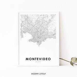 Montevideo Uruguay kaart afdrukken, kaart kunst poster, Uruguay, stad straat routekaart afdrukken, kinderkamer muur kantoor decor, afdrukbare kaart
