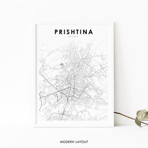 Pristina Kosovo carte impression, affiche d’Art carte, Prishtina Prishtinë, impression de carte routière de la rue de la ville, pépinière chambre Wall Office Decor, carte imprimable