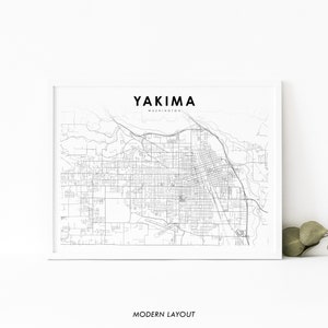 Yakima WA Map Print, Washington USA Karte Kunst Poster, City Street Road Map Print, Kinderzimmer Wand Büro Dekor, druckbare Karte