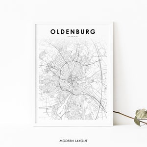 Oldenburg Deutschland Karte Print, Karte Kunst Poster, Oldb Niedersachsen, Stadt Straße Road Map Print, Kinderzimmer Wand Büro Dekor, druckbare Karte