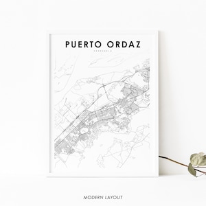 Impressão de mapa de Puerto Ordaz Venezuela, pôster artístico de mapa de Ciudad Guayana Bolívar, impressão de mapa de estradas de ruas da cidade, quarto de berçário, decoração de parede de escritório para impressão