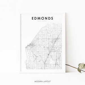 Edmonds WA Map Print, Washington USA Karte Art Poster, Snohomish, City Street Road Map Print, Kinderzimmer Wand Büro Dekor, druckbare Karte