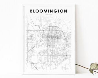 Bloomington IN Map Print, Indiana USA Map Art Poster, Monroe, City Street Road Map Print, Nursery Room Wall Office Decor, Printable Map