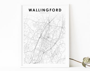 Wallingford CT Map Print, Connecticut USA Map Art Poster, New Haven, City Street Map Print, Nursery Room Office Wall Decor, Printable Map