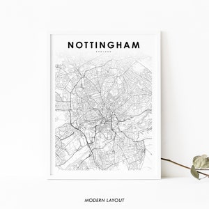 Nottingham Inglaterra Mapa Impresión, Reino Unido Reino Unido Mapa Arte Cartel, City Street Road Map Impresión, Decoración de la oficina de la pared de la guardería, Mapa imprimible