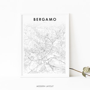 Impressão de mapa de Bergamo Itália, pôster de arte de mapa da Itália, Bergŏmum Lombardia, impressão de mapa de estradas de ruas da cidade, decoração de parede de quarto de berçário, mapa para impressão