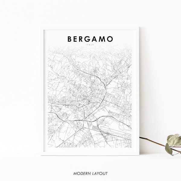 Bergamo Italy Map Print, Italia Map Art Poster, Bergŏmum Lombardy, City Street Road Map Print, Nursery Room Wall Office Decor, Printable Map