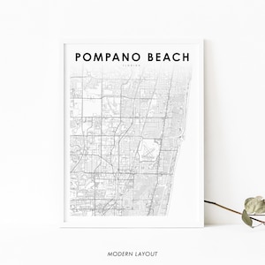Pompano Beach FL Kaart Print, Florida USA Kaart Art Poster, Fort Lauderdale, City Street Road Map Print, Kinderkamer Muur Kantoor Decor