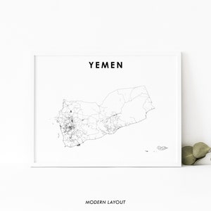 Yemen Map Print, Road Map Art Poster, الجمهورية اليمنية Sana&#39;a Sanaa Arab Arabian Map Art, Nursery Room Wall Office Decor, Printable Map
