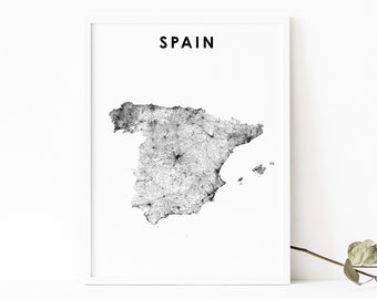 Impresión de mapas de España, cartel de la hoja de ruta del país, arte del mapa de España Madrid Barcelona, decoración de la oficina de la pared de la sala de la guardería, mapa imprimible