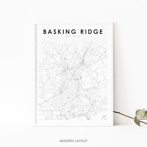 Basking Ridge NJ kaart afdrukken, New Jersey USA kaart Art Poster, Bernards City Street routekaart afdrukken, kinderkamer muur Office Decor afdrukbare kaart