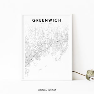 Mapa Greenwich CT Wydruk, Connecticut USA Mapa Art Plakat, Fairfield, City Street Road Map Wydruk, Dekoracja ścienna do pokoju dziecięcego, Wydrukowana mapa