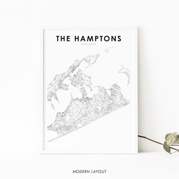 The Hamptons NY Map Print, New York USA Map Art Poster, Long Island, City Street Map Print, Nursery Room Wall Office Decor, Printable Map