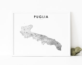 Puglia Italy Map Print, Road Map Art Poster, Apulia Italia, Bari, Map Art, Nursery Room Wall Office Decor, Printable Map