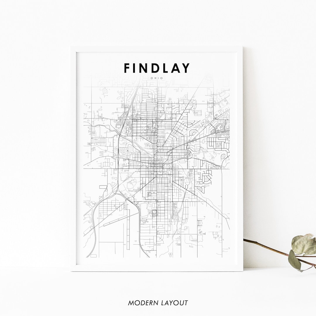 Findlay OH Map Print, Ohio USA Map Art Poster, Hancock County, City