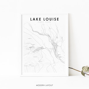 Lake Louise Alberta Map Print, AB Canada Map Art Poster, Canadian Rockies, City Road Map Print, Office Wall Decor, Minimalist Printable Map