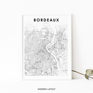 Impresión de mapas de Burdeos Francia, cartel de arte del mapa de Bordèu Gironde, impresión de mapas de carreteras de la calle de la ciudad, decoración de la oficina de la pared de la guardería, mapa imprimible