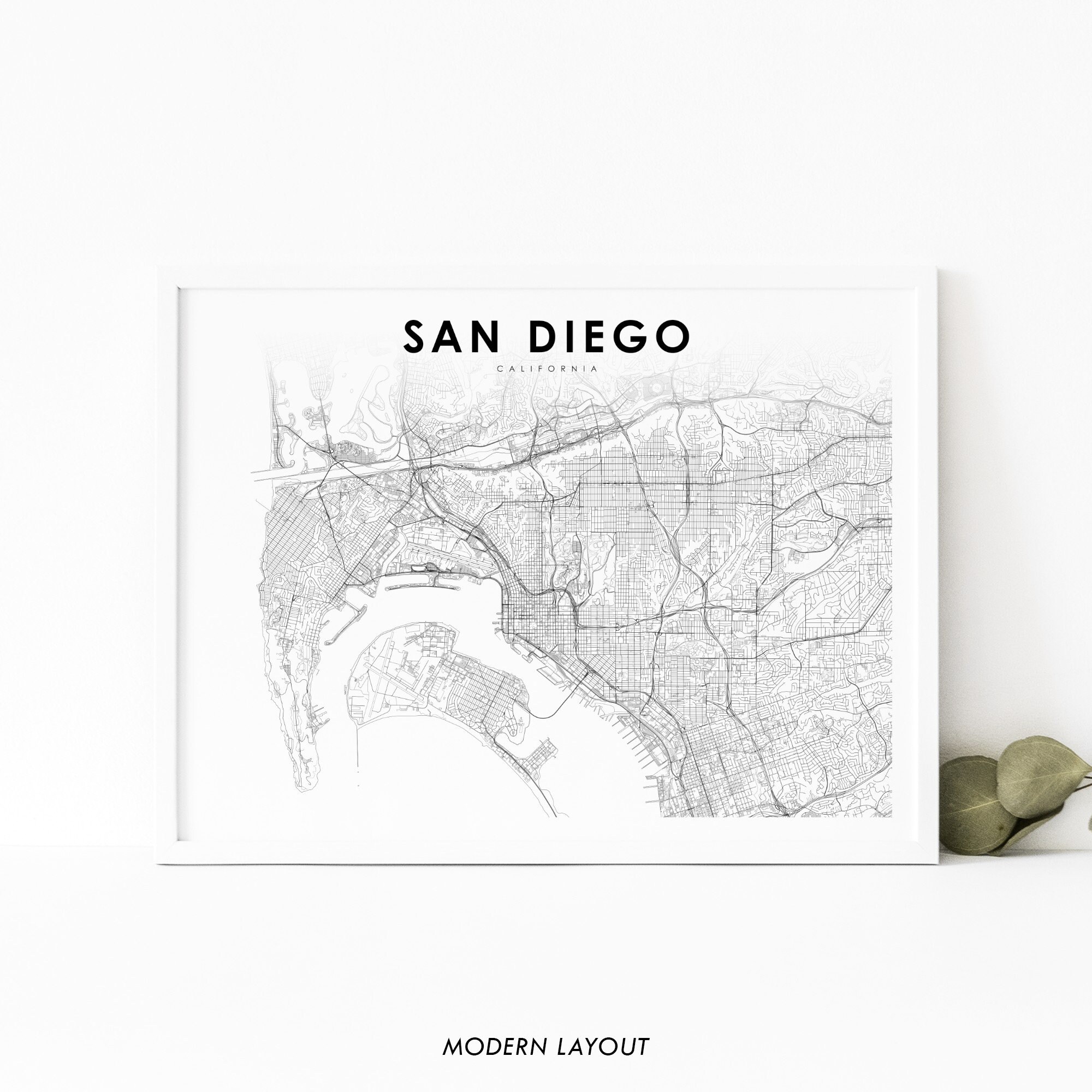 San Diego CA Map Print, California USA Map Art Poster, City Street Road Map Print, Nursery Room Wall Office Decor, Printable Map
