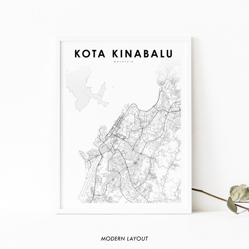 Kota Kinabalu Malaysia Map Print Map Art Poster Jesselton Etsy