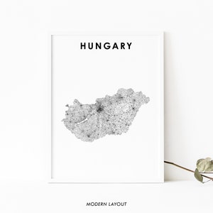 Hungary Map Print, Country Road Map Art Poster, Magyarország Budapest Europe Map Art, Nursery Room Wall Office Decor, Printable Map