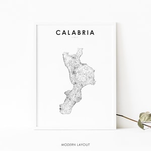 Calabre Italie carte impression, affiche d’Art carte routière, Calàbbria Καλαβρία Catanzaro Italia carte Art, pépinière chambre mur bureau Decor, carte imprimable