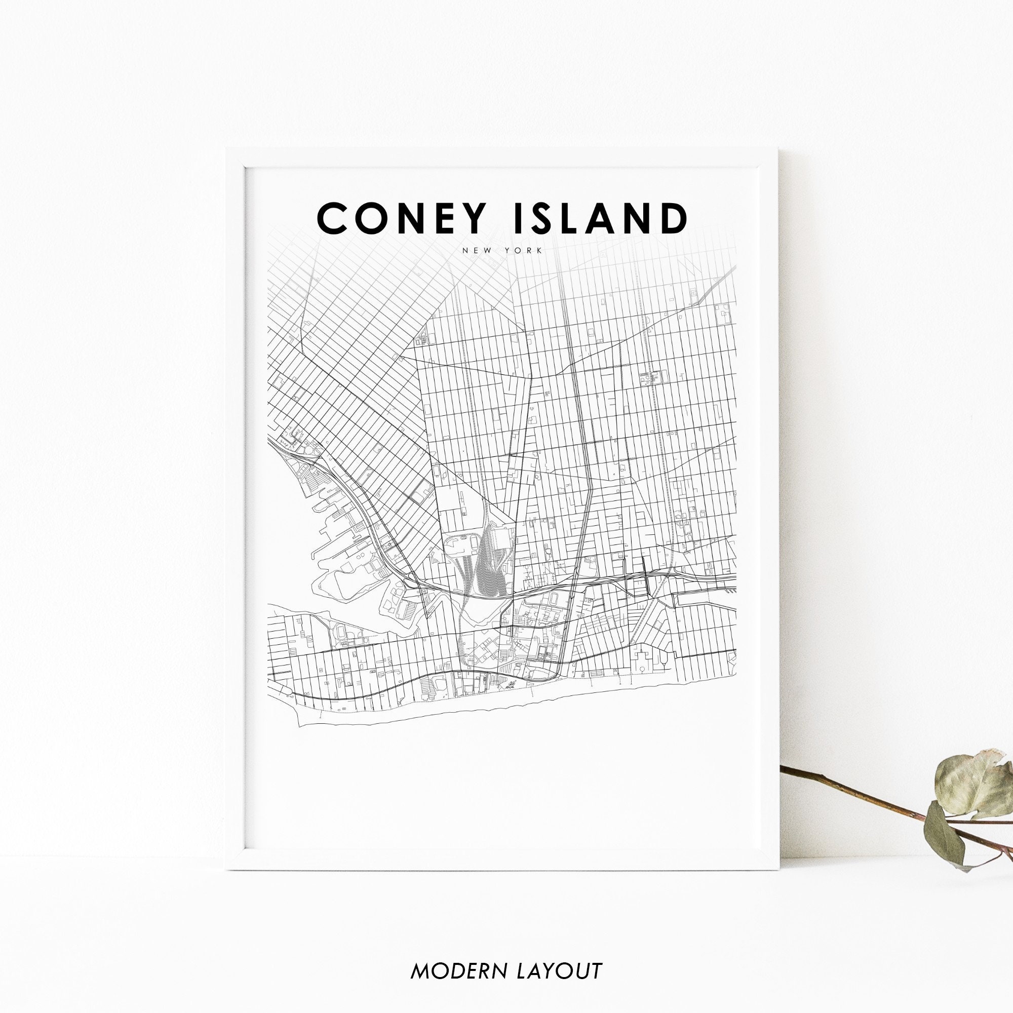 Coney Island NY Map Print Brooklyn New York NYC USA Map Art | Etsy