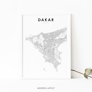Impressão de mapa de Dakar Senegal, pôster de arte de mapa, Ndakaaru Senegal, impressão de mapa de estradas de ruas da cidade, decoração de parede de quarto de berçário, mapa para impressão