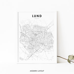 Lund Zweden kaart afdrukken, kaart kunst poster, Scania Skåne County, stad straat routekaart afdrukken, kinderkamer muur kantoor decor, afdrukbare kaart