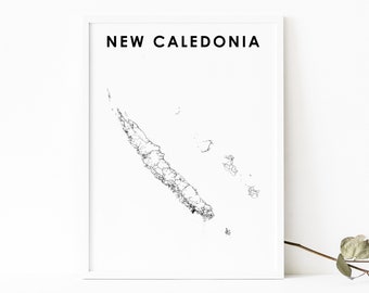 New Caledonia Map Print, Country Road Map Art Poster, Nouvelle-Calédonie Nouméa Map Art, Nursery Room Wall Office Decor, Printable Map