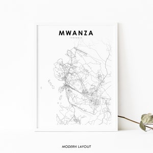 Mwanza Tanzania Map Print, Map Art Poster, Nyanza Lake Victoria, City Street Road Map Print,Nursery Room Wall Office Decor, Printable Map