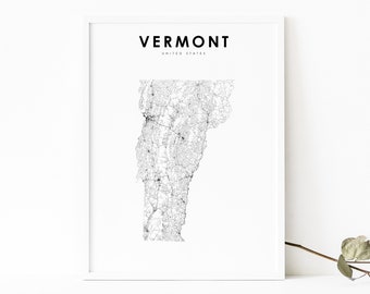 Vermont Map Print, State Road Map Print, VT USA United States Map Art Poster, Nursery Room Wall Office Decor, Printable Map