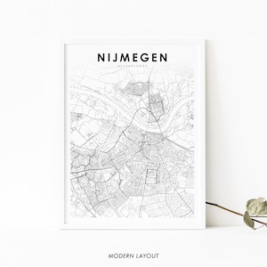 Nijmegen Nederland kaart afdrukken, kaart kunst poster, Nimwegen Nimeguen stad straat routekaart afdrukken, kinderkamer muur kantoor decor, afdrukbare kaart