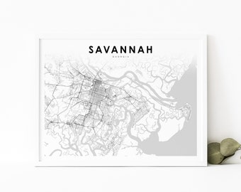 Savannah Area GA Map Print, Georgia USA Map Art Poster, Chatham, City Street Road Map Print, Nursery Room Wall Office Decor, Printable Map