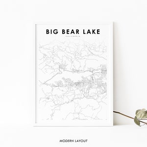 Impresión de mapas de Big Bear Lake CA, cartel de arte de mapas de California EE. UU., impresión de mapas de carreteras de la calle de la ciudad, decoración de la oficina de la pared de la guardería, mapa imprimible