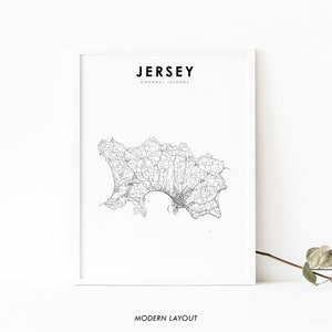 Jersey Channel Islands carte impression, Royaume-Uni Royaume-Uni carte Art affiche, Jèrri, City Street Road Map Print, Nursery Room Wall Office Decor