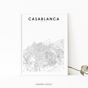 Impressão de mapa de Casablanca Marrocos, pôster de arte de mapa, impressão de mapa de estrada de cidade, decoração de parede de quarto de berçário, mapa imprimível