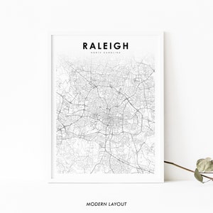 Raleigh NC Kaart Print, North Carolina USA Kaart Art Poster, City Street Road Map Print, Kinderkamer Muur Kantoor Decor, Afdrukbare kaart