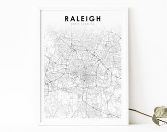 Raleigh NC Map Print, North Carolina USA Map Art Poster, City Street Road Map Print, Nursery Room Wall Office Decor, Printable Map