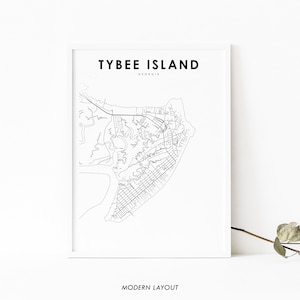 Tybee Island GA Map Print, Georgia USA Karte Art Poster, Savannah, City Street Road Map Print, Kinderzimmer Wand Büro Dekor, druckbare Karte