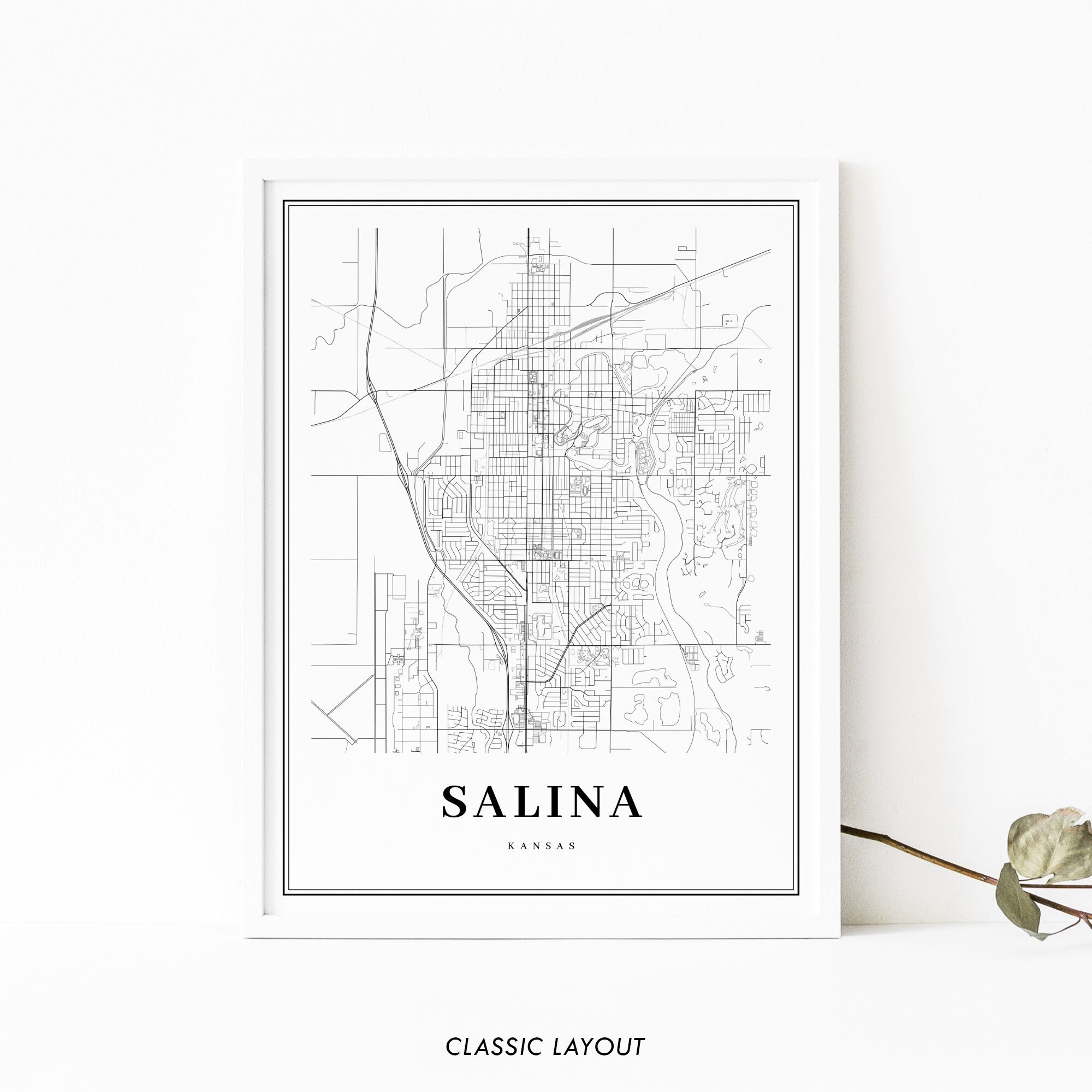 Salina KS Map Print Kansas USA Map Art Poster Saline County | Etsy