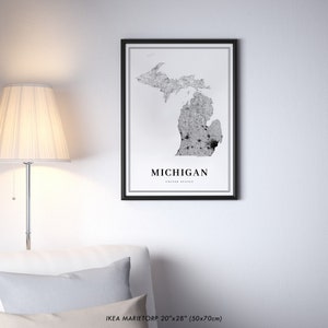 Michigan Map Print, State Road Map Print, MI USA United States Map Art ...