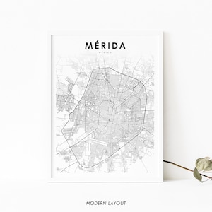 Impressão de mapa de Mérida México, pôster de arte de mapa de Mérida México Yucatán, impressão de mapa de estradas de ruas da cidade, decoração de parede de quarto de berçário, mapa para impressão