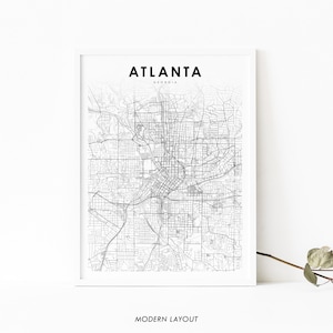 Atlanta GA Karte Drucken, Georgia USA Karte Kunst Poster, Stadt Straße Straßenkarte Druck, Kinderzimmer Wand Büro Dekor, druckbare Karte